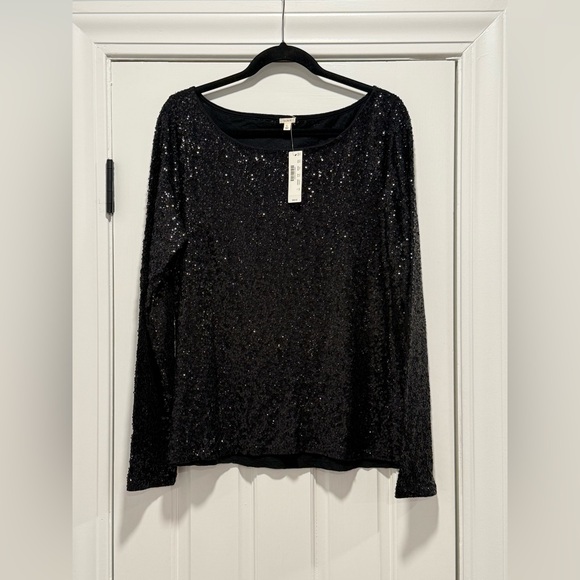 J. Crew Tops - J. Crew Black Sequin Long Sleeve Top - Large - NWT